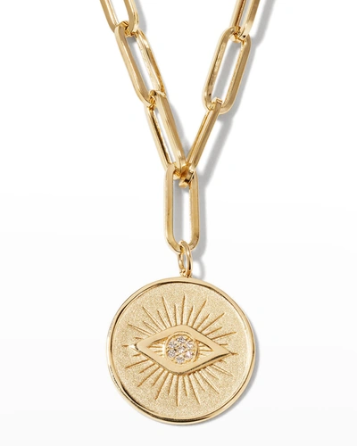 Sydney Evan Evil Eye Coin Pendant On Paperclip Chain