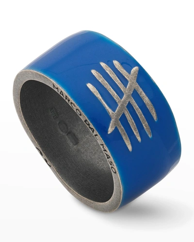 Marco Dal Maso Triumph Ring In Oxidized Silver With Blue Enamel