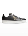 Prada Downtown Leather Tonal Sneakers With Metal Logo In Nerobianc