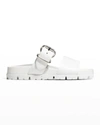 Prada Fussbet 20mm Double Strap Sandals With Rubber Upper & Leather Sole In Bianco