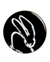 Hunt Slonem Rabbit Run Dinner Plate With Gold Rim - Black In Black Multi