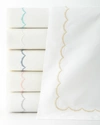 Matouk Twin Scallops Embroidered 350 Thread Count Flat Sheet In White/white