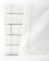 Matouk King Scallops Embroidered 350 Thread Count Flat Sheet In White/lagoon