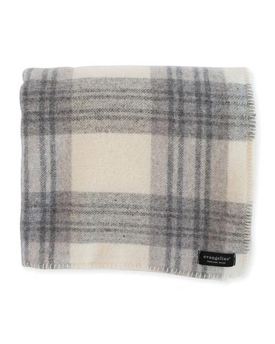 Evangeline Linens Plaid Merino Wool Twin Blanket, Cream/ledge
