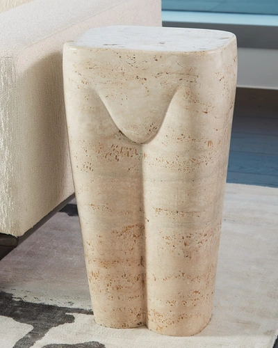 Form Design Studio By Global Views Femme Travertine Stool In Ivory