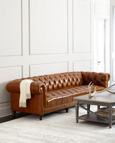 Massoud Davidson 69" Tufted Seat Chesterfield Sofa In Cigar