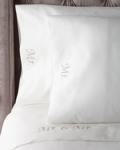 The Pillow Bar Mr. & Mr. 300-tc Queen Sheet Set In White/platinum