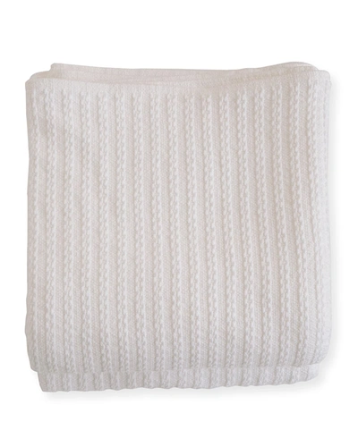 Evangeline Linens Cable Knit Herringbone Cotton King Blanket, Bright White