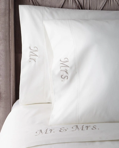 The Pillow Bar Mr. & Mrs. 300-tc Queen Sheet Set In White/platinum
