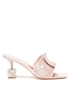 Roger Vivier Cube Crystal-heel Velvet And Leather Mules In Pink