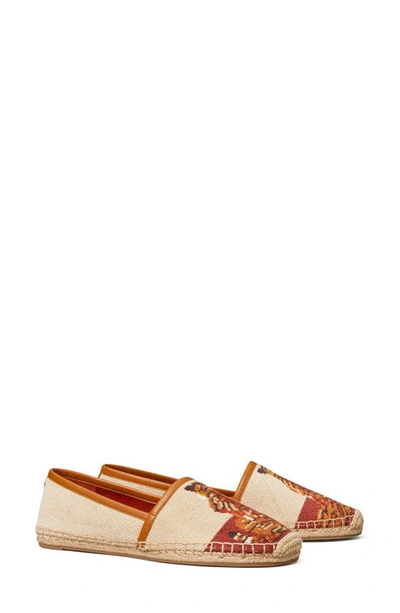 Tory Burch Tiger Espadrille Flat In Tiger Needlepoint / Camel