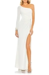 MAC DUGGAL ONE-SHOULDER LONG SLEEVE JERSEY GOWN