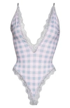Coquette Strappy Back Gingham Teddy In Pink