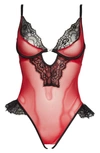 Coquette Open Gusset Mesh Teddy In Red