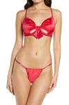 Coquette Satin Underwire Bra & Thong Set In Red