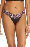 Hanky Panky Supima Cotton Low Rise Thong With Lace Trim In Black And Love