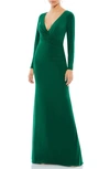 Mac Duggal Ieena Jersey Wrap A-line Gown In Emerald