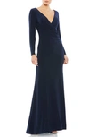 Mac Duggal Ieena Jersey Wrap A-line Gown In Midnight