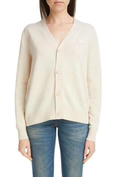 Acne Studios Keve Face Patch Wool Cardigan In Oatmeal Melange