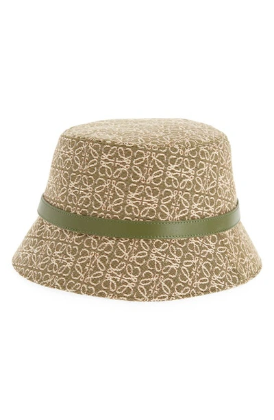 Loewe Leather-trim Jacquard-canvas Bucket Hat In Green/avocado Green
