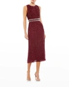 Mac Duggal Sequin High-neck Column Midi Dress In Burgundy