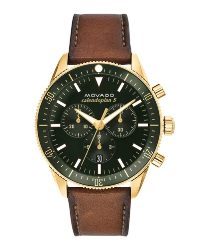 Movado Men's Diver Chronograph Watch With Leather Strap %26 Green Dial