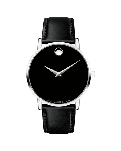 Movado Men's 40mm Ultra Slim Watch With Leather Strap %26 Black Museum Dial