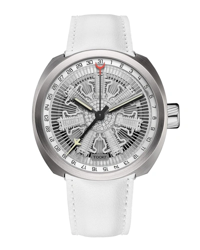 Tockr Watches Radial Engine Leather Watch, Silver