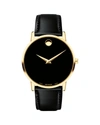 Movado Men's 40mm Ultra Slim Pvd Watch With Black Leather Strap %26 Museum Dial