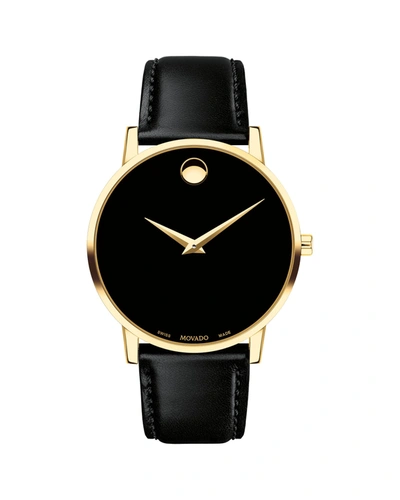 Movado Men's 40mm Ultra Slim Pvd Watch With Black Leather Strap %26 Museum Dial