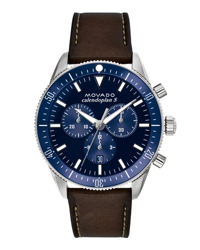 Movado Men's Diver Chronograph Watch With Leather Strap & Blue Dial
