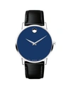Movado Men's 40mm Ultra Slim Watch With Leather Strap %26 Blue Museum Dial