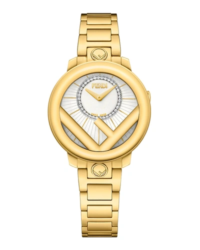 Fendi Men's 28mm Yellow Gold Ip Bracelet Watch W/ Diamonds