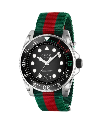 Gucci 45mm  Dive Watch W/ Nylon Web Strap