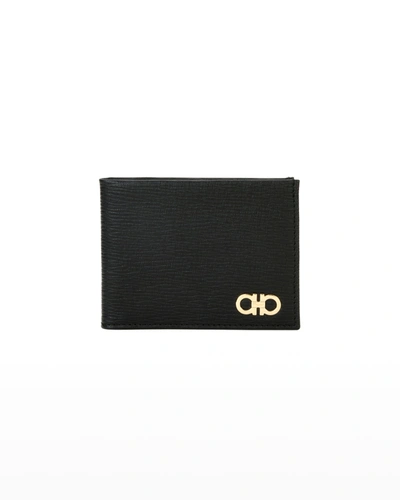 Ferragamo Men's Revival Gancini Bi-fold Leather Wallet With Window, Black