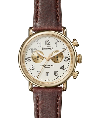 Shinola Men's 41mm Runwell Chronograph Watch, Brown/white