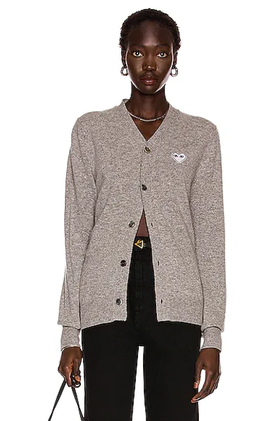 Comme Des Garçons Play White Heart Cardigan In Grey