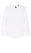 Cuts Long Sleeve Crew Curve-hem T-shirt In White