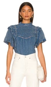 Free People Le Femme Ruffled Crochet Top In Blue