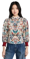ALICE AND OLIVIA APRIL EMBROIDERED COLLAR BUTTON BLOUSE