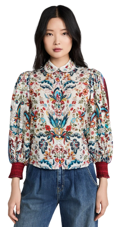 Alice And Olivia April Embroidered-collar Button-front Blouse In Multicolor