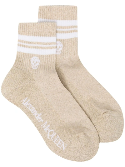 Alexander Mcqueen Logo-intarsia Short Socks In Gold