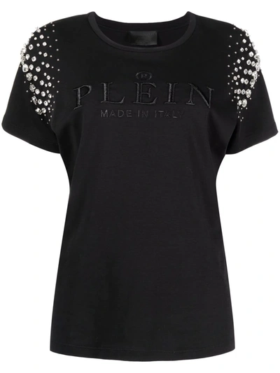 Philipp Plein Crystal Iconic Cotton T-shirt In Black