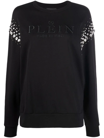 Philipp Plein Crystal Iconic Cotton Sweatshirt In Black