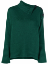 Zadig & Voltaire Alma Button Shoulder Cashmere Turtleneck Sweater In Green