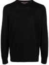 Michael Kors Wool Crew Neck Sweater With Ribbed Trim In Black