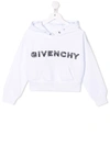 GIVENCHY LACE LOGO-EMBROIDERED CROPPED HOODIE