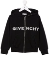 GIVENCHY LACE LOGO-EMBROIDERED ZIPPED HOODIE