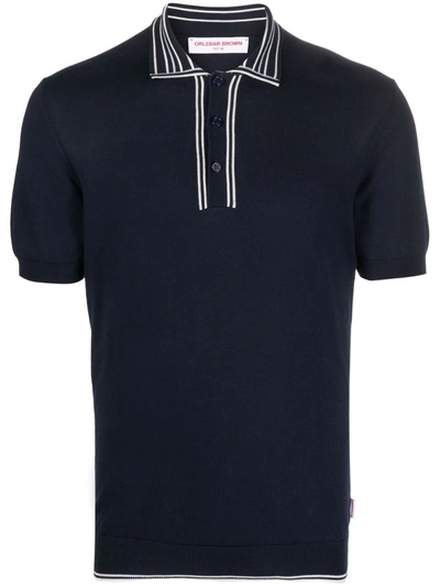 Orlebar Brown Maurice Striped-collar Cotton-jersey Polo Shirt In Navy