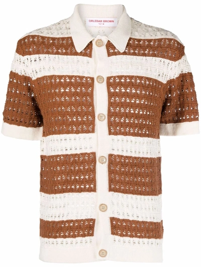 Orlebar Brown Fabien Striped Cotton-blend Crochet Shirt In Brown